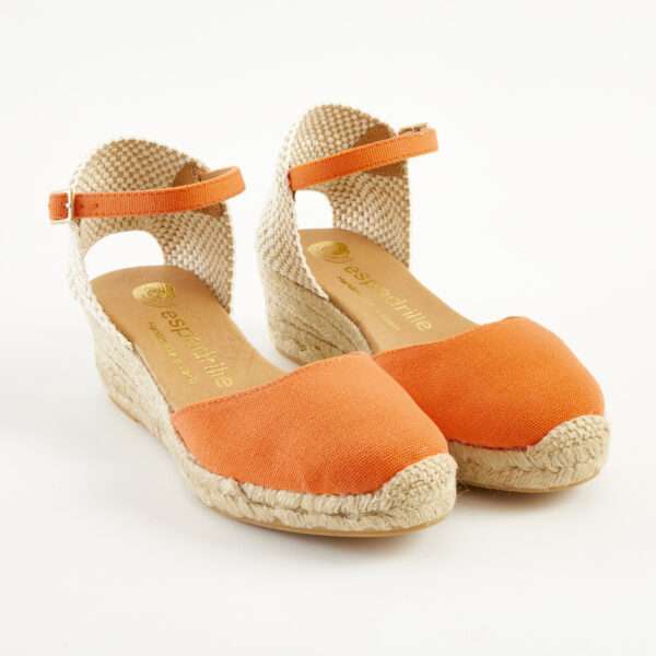 Orange Canvas Ankle Strap Espadrilles Low Wedge espadrille.co .uk 2 1