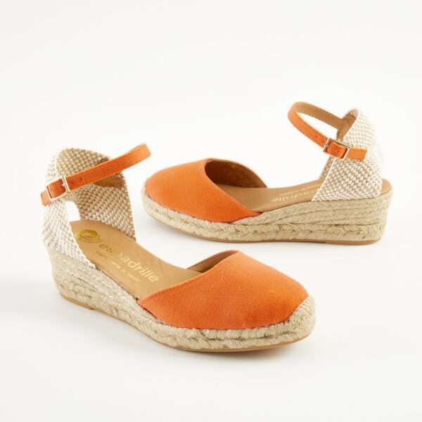 Orange Canvas Ankle Strap Espadrilles Low Wedge espadrille.co .uk 3 1