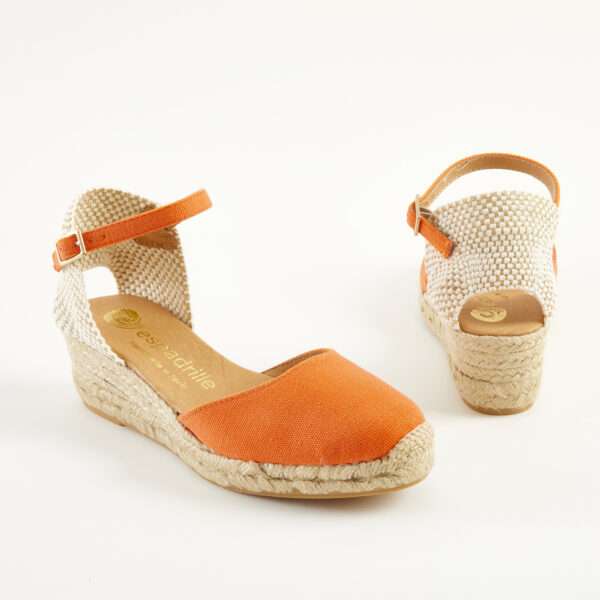 Orange Canvas Ankle Strap Espadrilles Low Wedge espadrille.co .uk 4 1