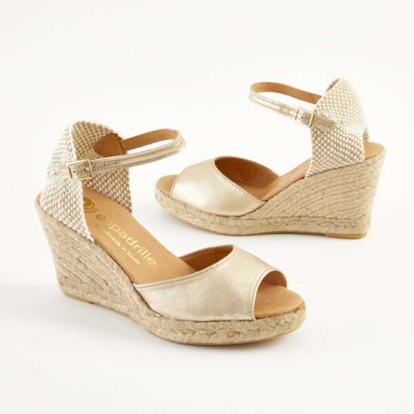 Gold Leather Open Toe Wedge Espadrille High Wedge espadrille.co .uk 3