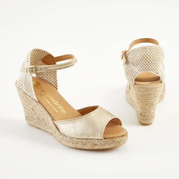 Gold Leather Open Toe Wedge Espadrille High Wedge espadrille.co .uk 4