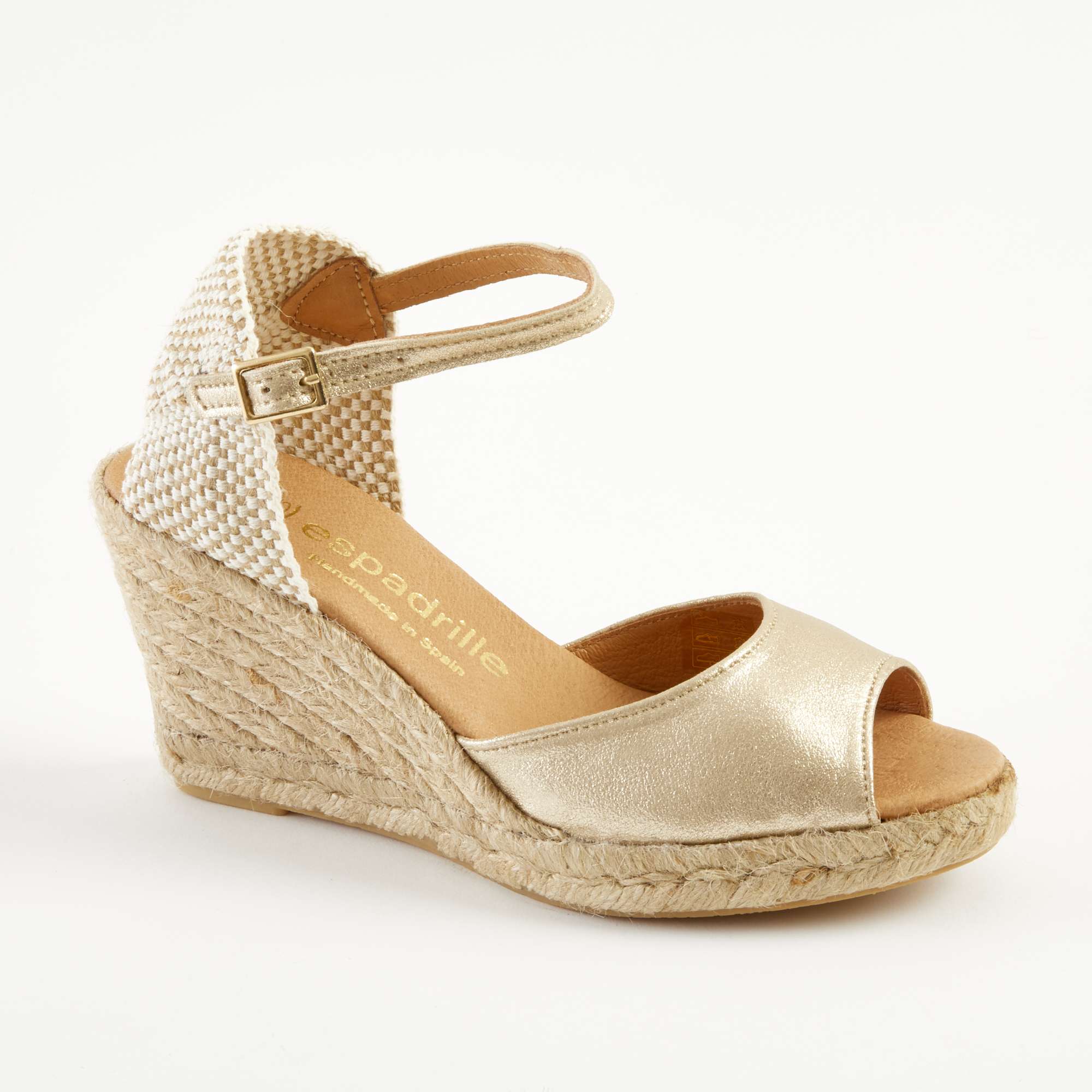 Gold Leather Open Toe Wedge Espadrille High Wedge espadrille.co .uk