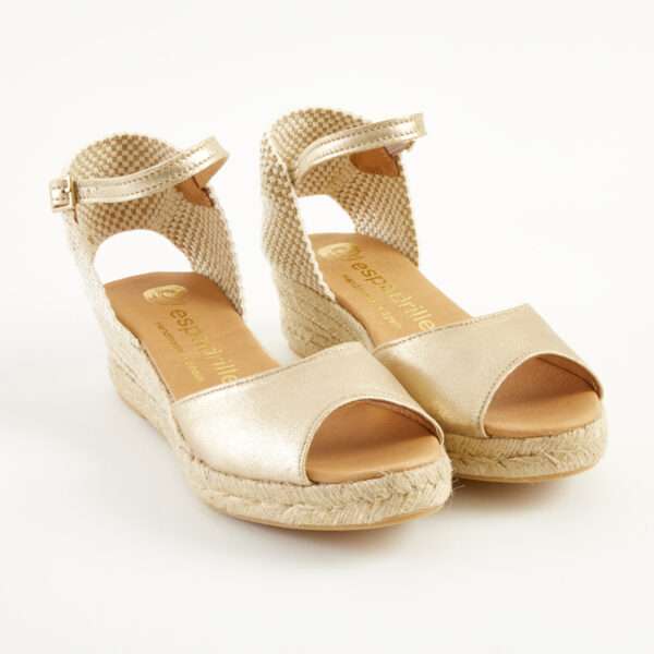 Gold Leather Open Toe Wedge Espadrilles Low Wedge espadrille.co .uk 2