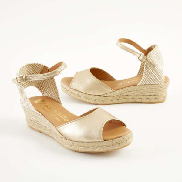 Gold Leather Open Toe Wedge Espadrilles Low Wedge espadrille.co .uk 3