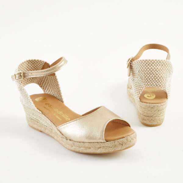 Gold Leather Open Toe Wedge Espadrilles Low Wedge espadrille.co .uk 4
