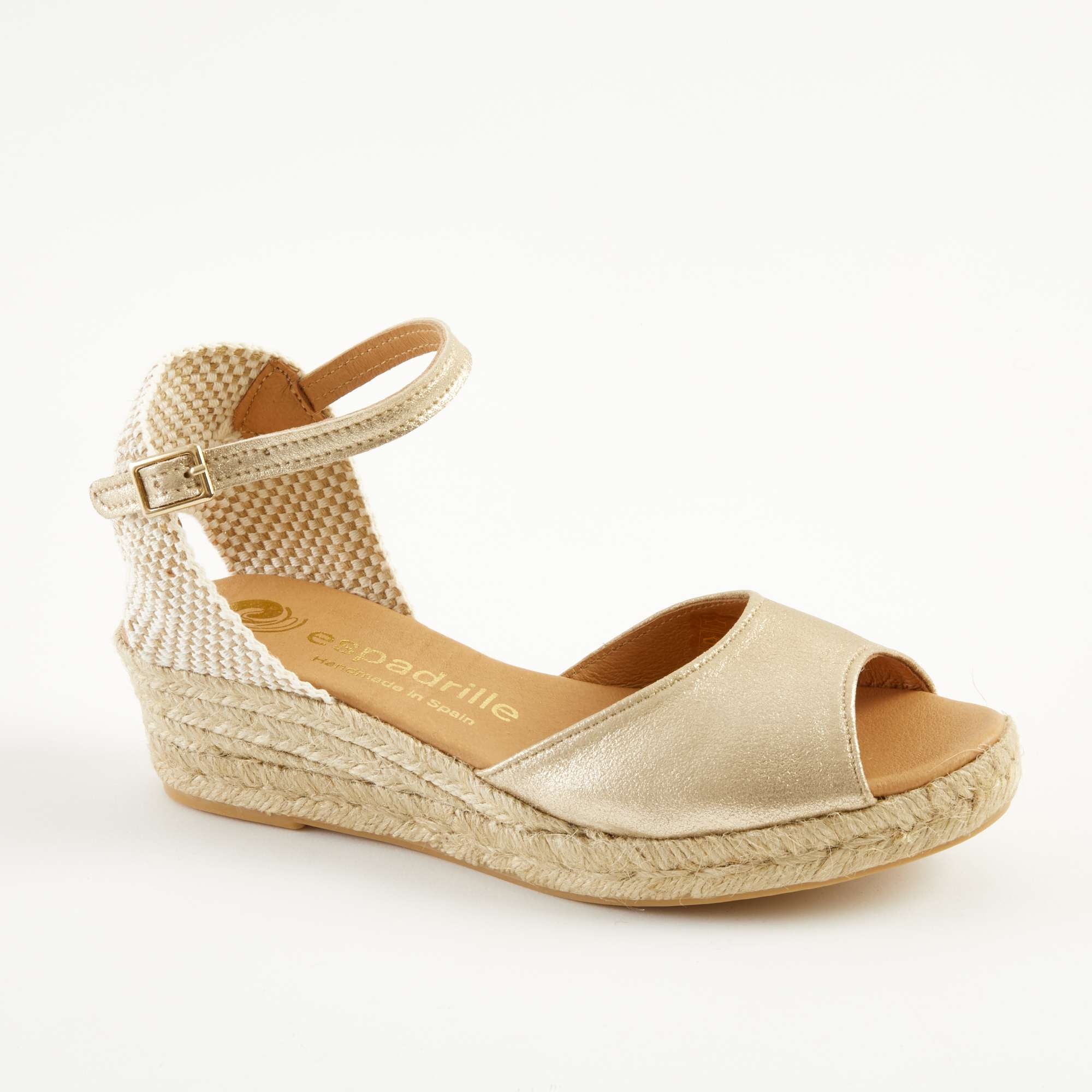Gold Leather Open Toe Wedge Espadrilles Low Wedge espadrille.co .uk