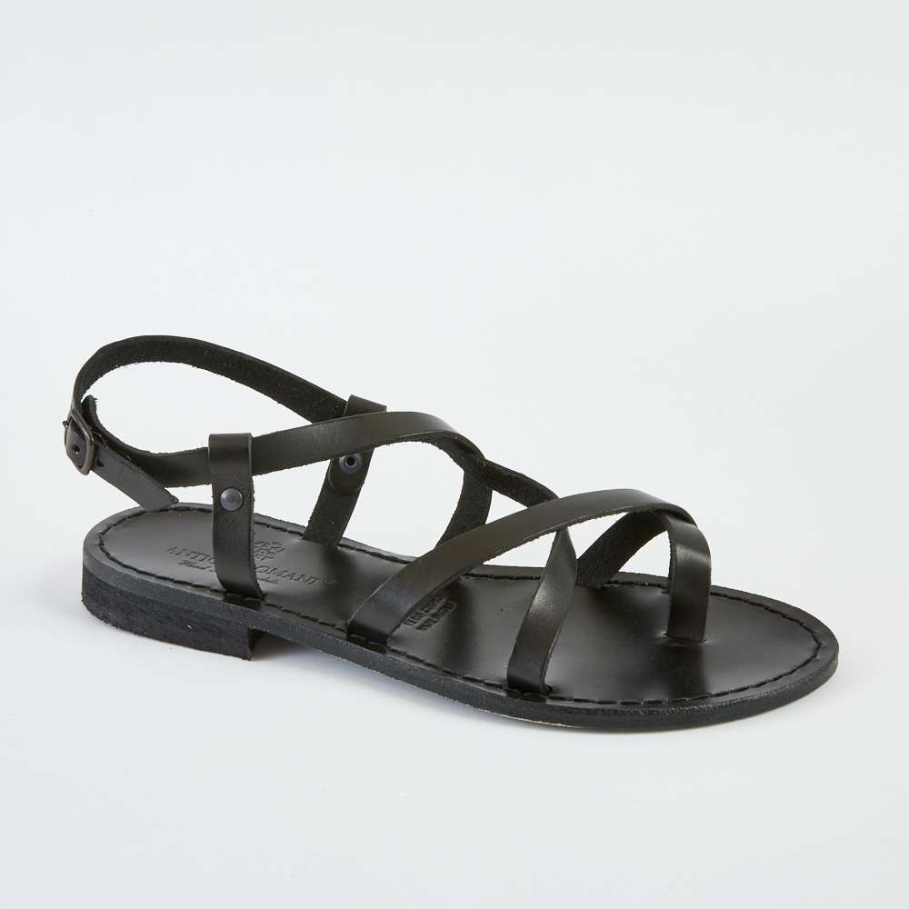 Italian Leather Criss Cross Sandals Black espadrille.co .uk
