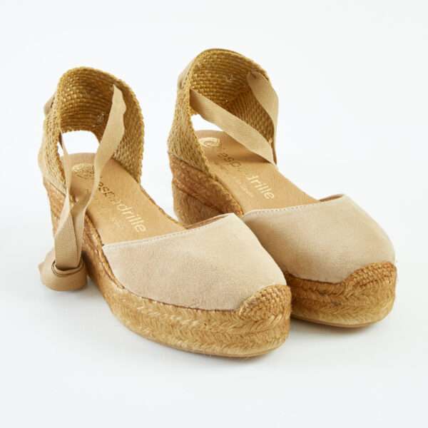 Nude Chunky Lace Up Wedges Low Wedge espadrille.co .uk 2