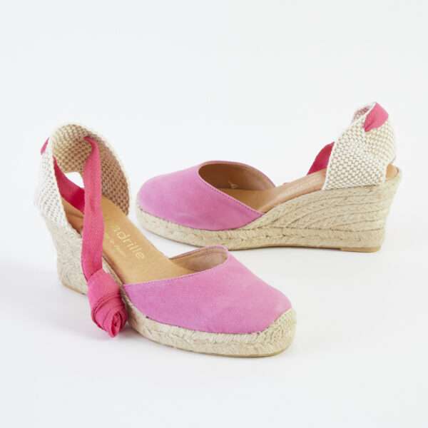 Pink Suede Lace Up Espadrilles Mid Wedge espadrille.co .uk 3