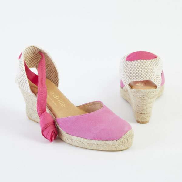 Pink Suede Lace Up Espadrilles Mid Wedge espadrille.co .uk 4