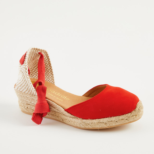 Red Suede Closed Toe Espadrilles Low Wedge espadrille.co.uk