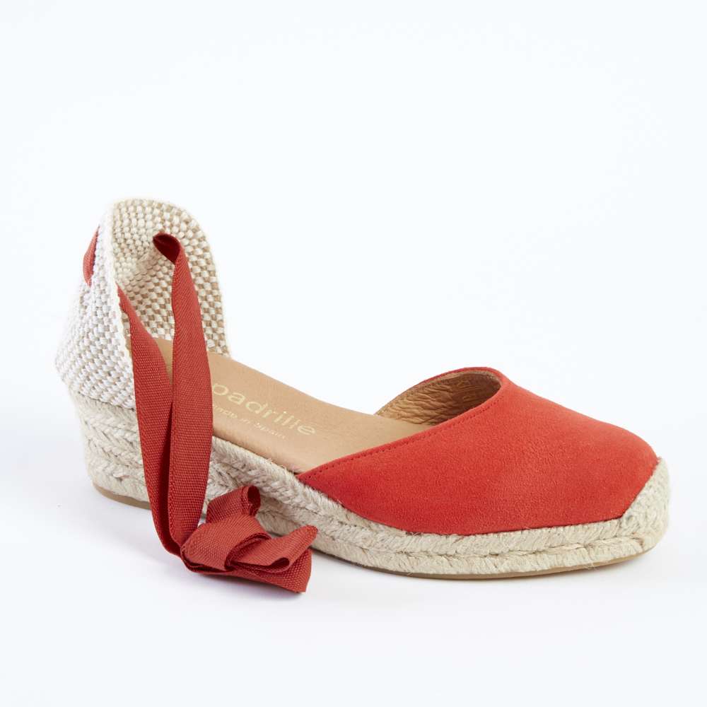 Red Suede Lace Up Wedge Espadrilles Low Wedge espadrille.co .uk