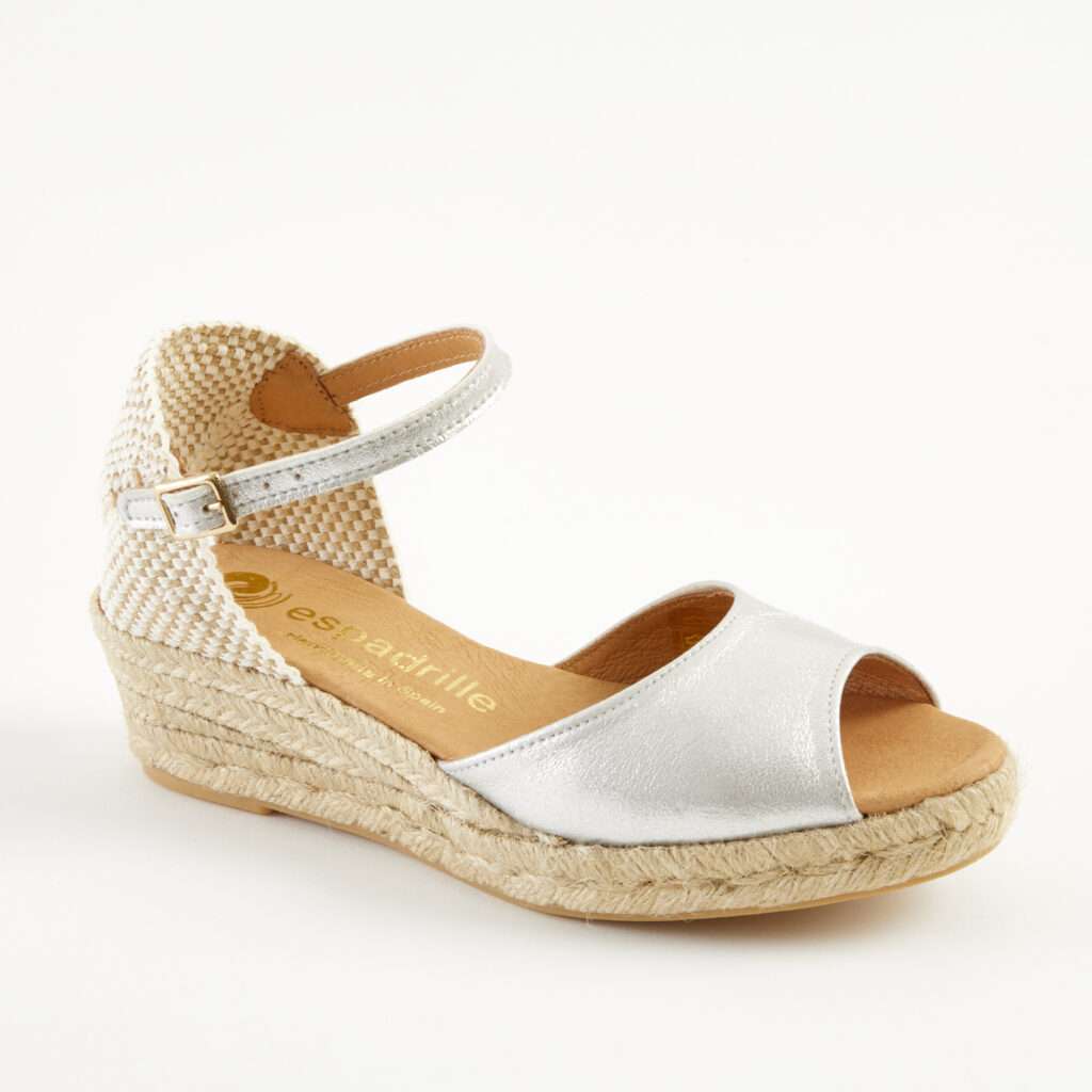 Silver Leather Open Toe Wedge Espadrille Low Wedge espadrille.co .uk