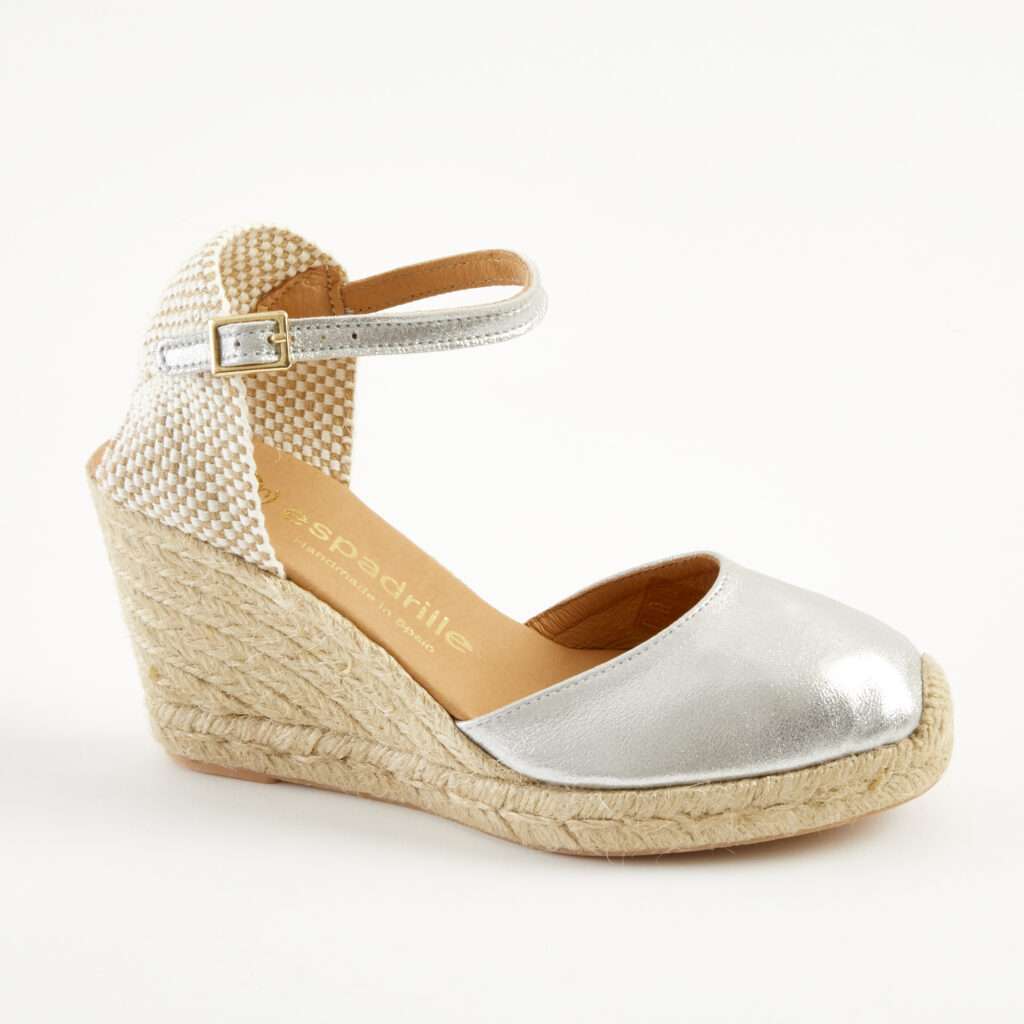 Silver Leather Wedge Espadrille High Wedge espadrille.co .uk