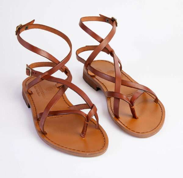 Tan leather Cross Over Strappy Sandals 2