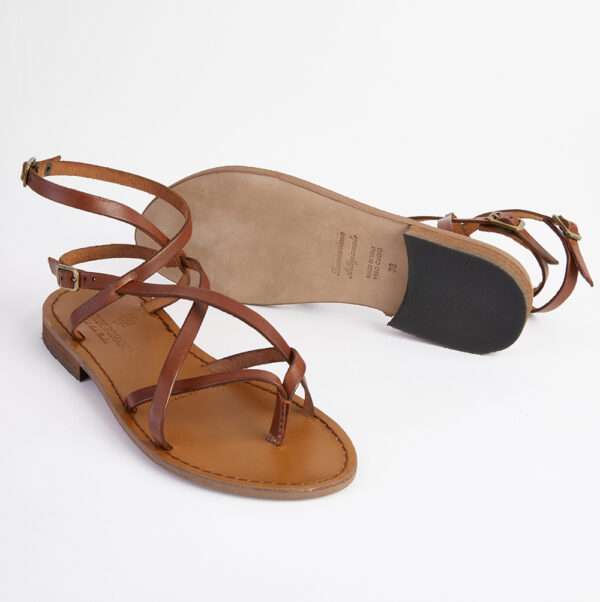 Tan leather Cross Over Strappy Sandals 3