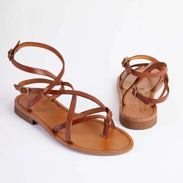 Tan leather Cross Over Strappy Sandals 4