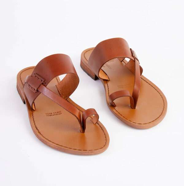 Tan leather Toe Loop Slide Greek Sandal 2