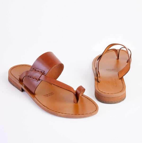Tan leather Toe Loop Slide Greek Sandal 4