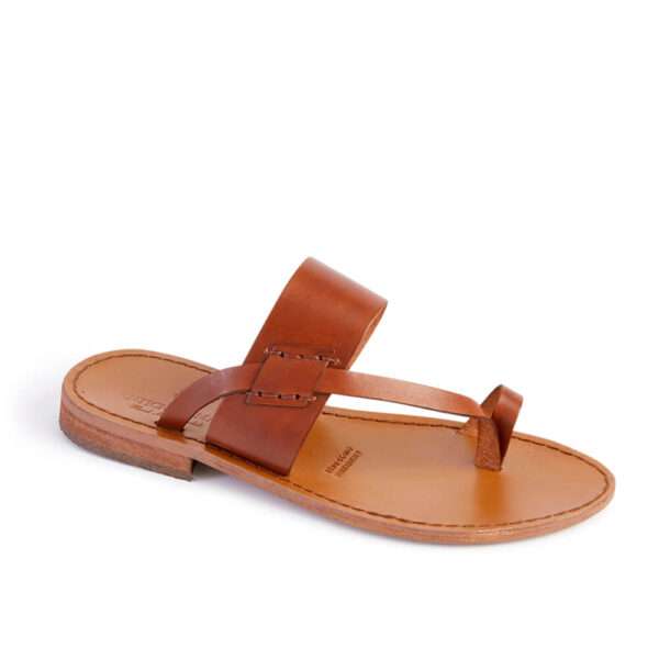 Tan leather Toe Loop Slide Greek Sandal