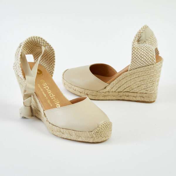 Taupe Leather Lace Up Espadrille High Wedge espadrille.co .uk 2