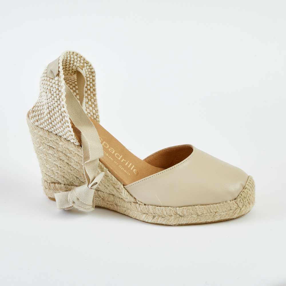 Taupe Leather Lace Up Espadrille High Wedge espadrille.co .uk