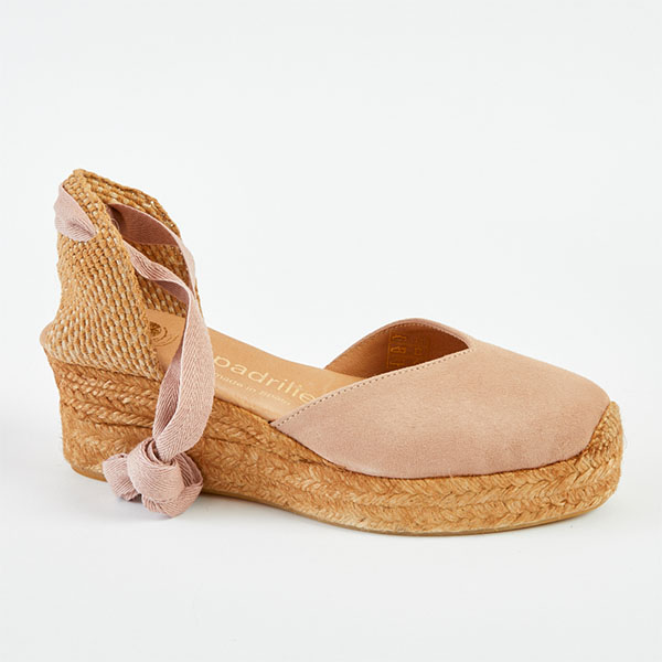 0000 Rosy Nude Chunky Lace Up Wedges Low Wedge espadrille.co .uk