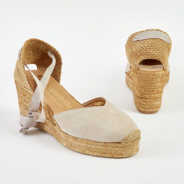 0000 Taupe Chunky Lace Up Espadrilles Mid Wedge espadrille.co .uk 4