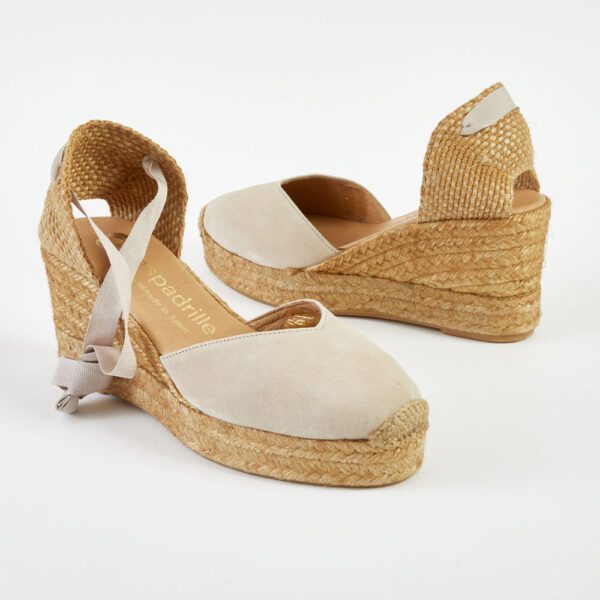0001 Taupe Chunky Lace Up Espadrilles Mid Wedge espadrille.co .uk 3