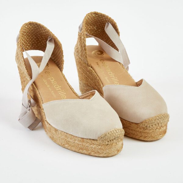 0002 Taupe Chunky Lace Up Espadrilles Mid Wedge espadrille.co .uk 2