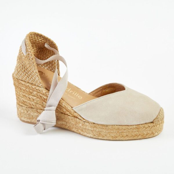 0003 Taupe Chunky Lace Up Espadrilles Mid Wedge espadrille.co .uk
